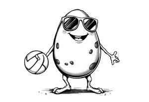 walking egg with broken sheel in sunglasses,
, holding a volleyball tattoo idea