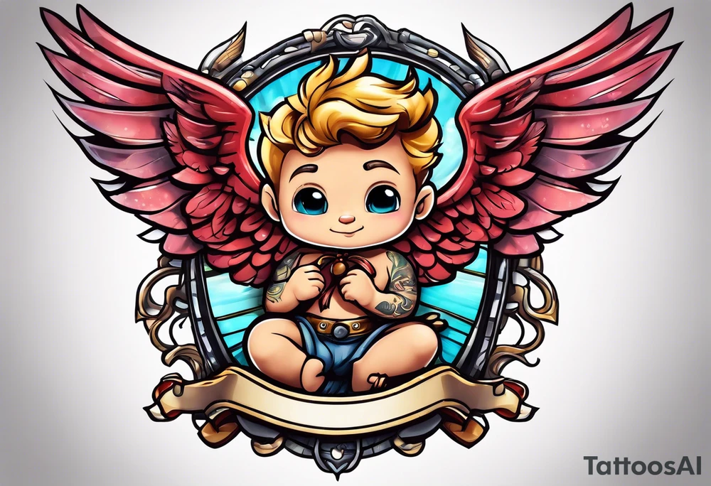 cupido  fly boy with wings and a bow, tattoo idea