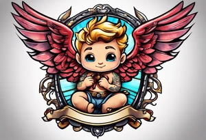 cupido  fly boy with wings and a bow, tattoo idea