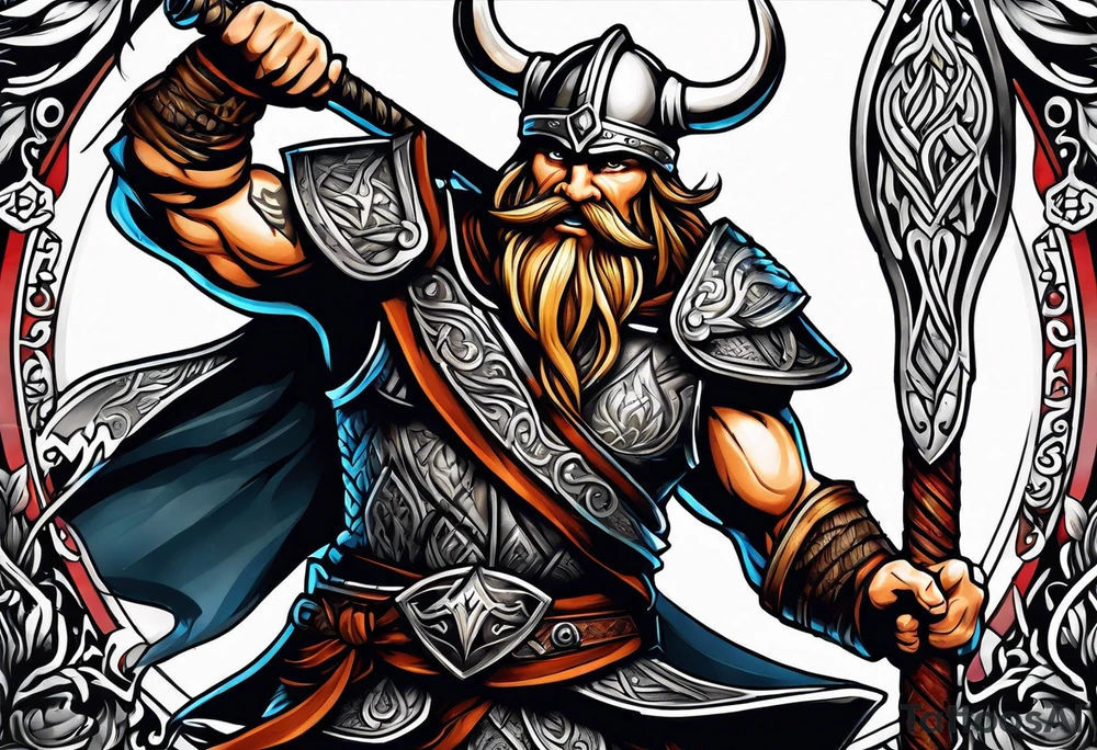 Viking warrior fighting tattoo idea