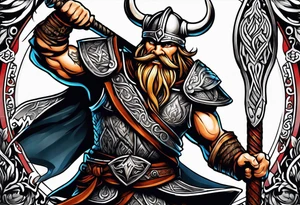 Viking warrior fighting tattoo idea