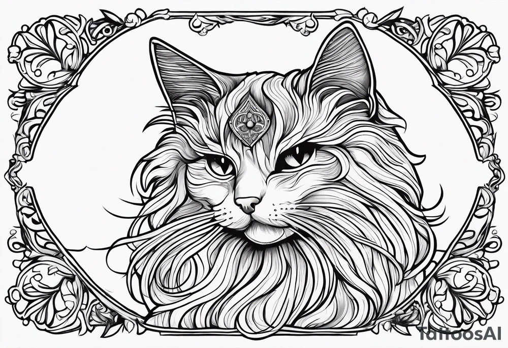 Simple line drawing of a Cat witch looking suspiciously off into the horizon tattoo idea