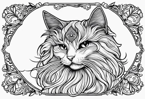 Simple line drawing of a Cat witch looking suspiciously off into the horizon tattoo idea