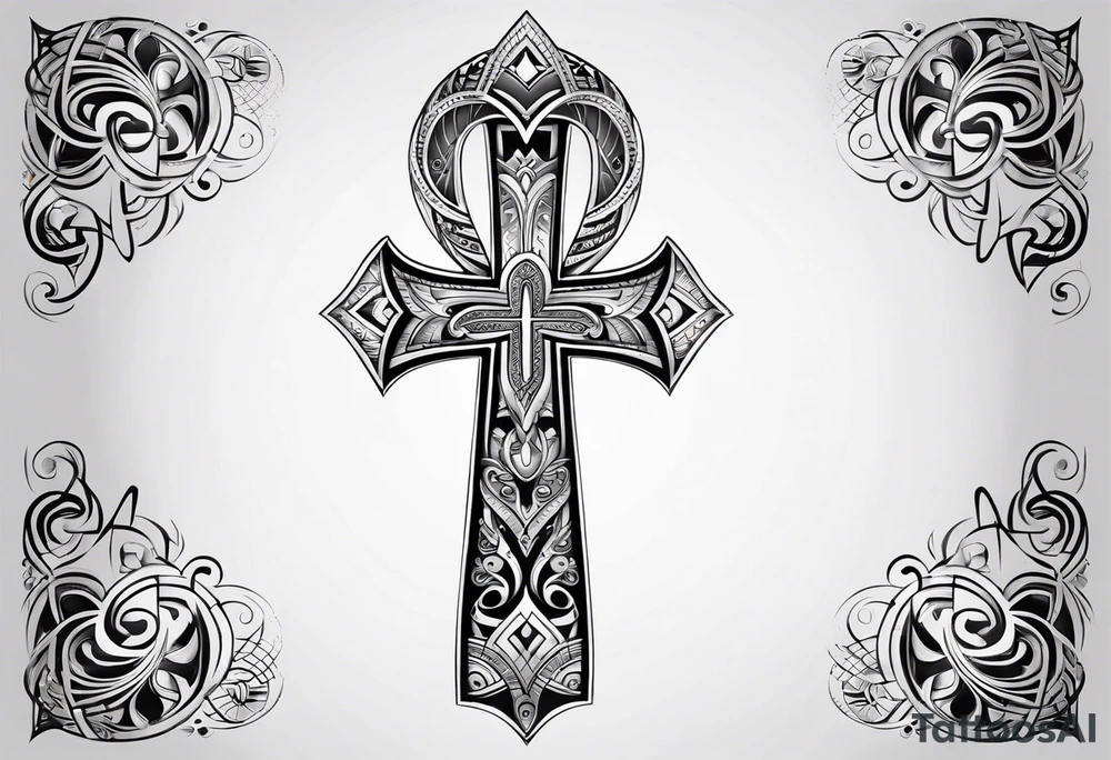 ankh mixed maori whole arm tattoo idea