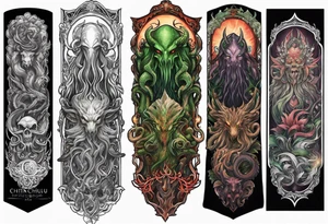 Cthulhu arm sleeve with other eldritch beasts tattoo idea