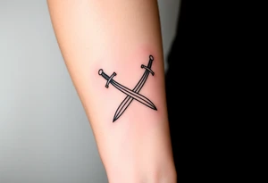 Powerful swords that are straight and only 2 of them crossing or laying flat tattoo idea