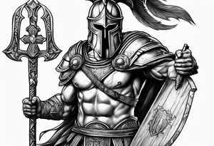 Biblical spartan with cross in armor tattoo idea