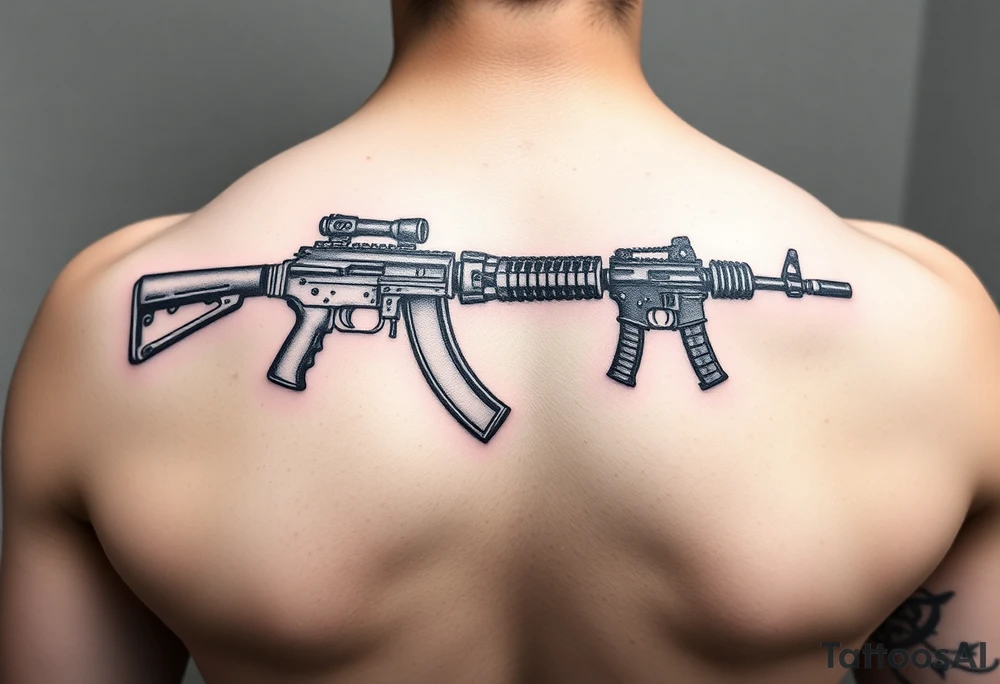 Feminine tattoos of ak47 and uzi tattoo idea