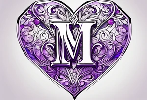 Letter M, cross, heart, purple tattoo idea