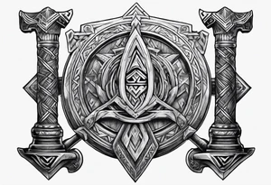Valhalla  sword shield axe Valknut fog tattoo idea