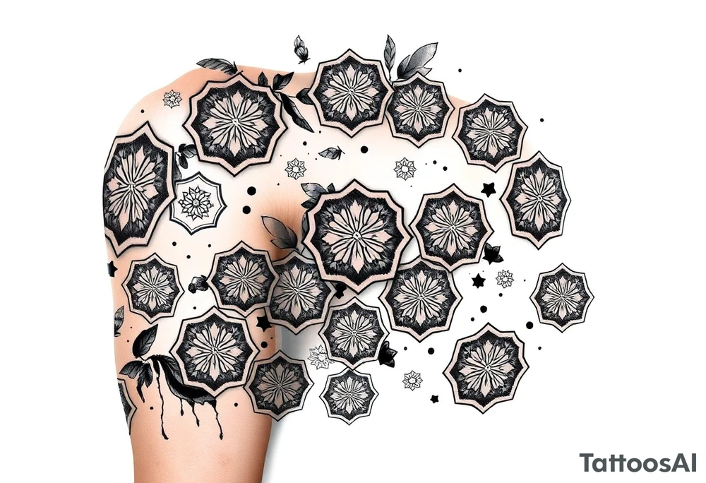 Good karma symbols inside honey combs repeated tattoo idea