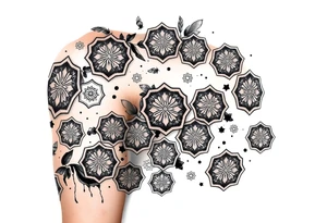 Good karma symbols inside honey combs repeated tattoo idea