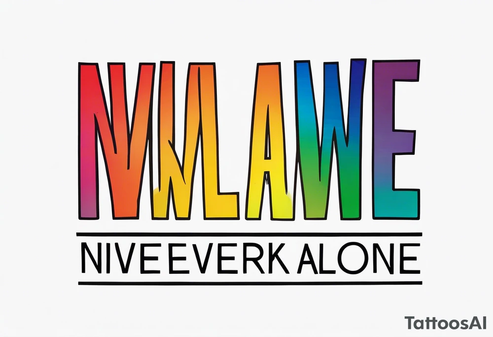 The words- "You never walk alone" in rainbow colors tattoo idea