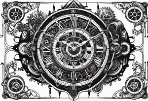 steampunk clock and machine parts tattoo idea