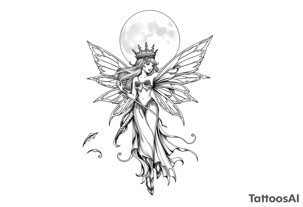 Fairy queen titania under the moon tattoo idea