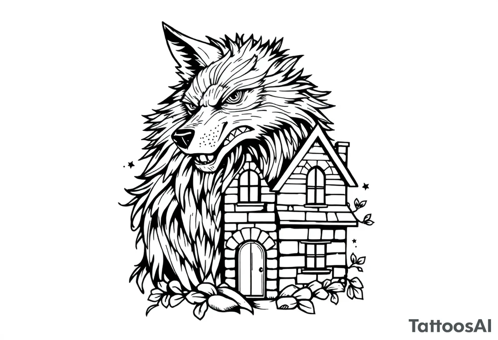 Big bad wolf huffing puffing and blowing a brick house down tattoo idea