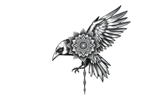ominouse raven with mandala on its wings tattoo idea