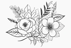 Design a minimalist tattoo featuring a combination of small flowers and leaves, arranged in a graceful, flowing pattern tattoo idea