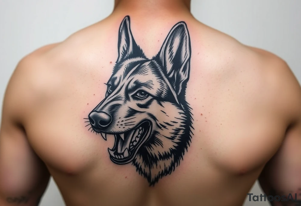 German Shepherd snarling and looking angry. tattoo idea