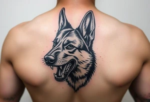 German Shepherd snarling and looking angry. tattoo idea