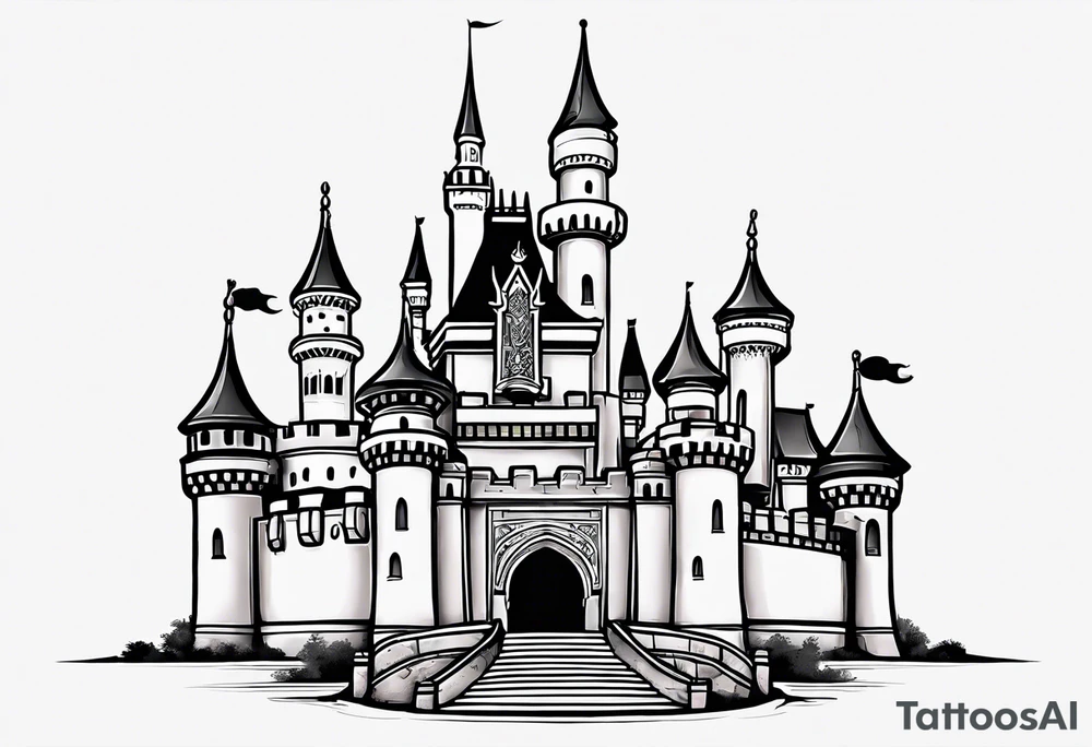 disney world castle with mickey mouse, martial arts, celtic symbol for family tattoo idea