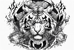 Tiger warrior with lightning and the sun for a forearm sleeve tattoo idea
