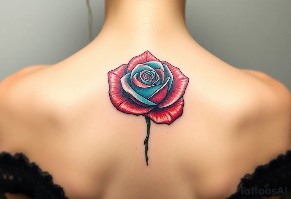 a rose with 3 colors, ruby as the base, aquamarine as the next layer and tourmaline as the middle tattoo idea