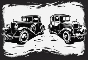 Two old vintage cars facing each other tattoo idea