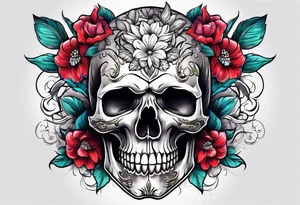skull with flowers growing on it tattoo idea