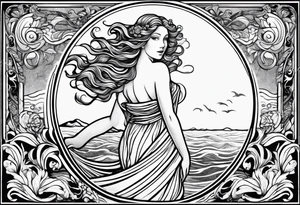 Goddess Venus full body standing in ocean tattoo idea