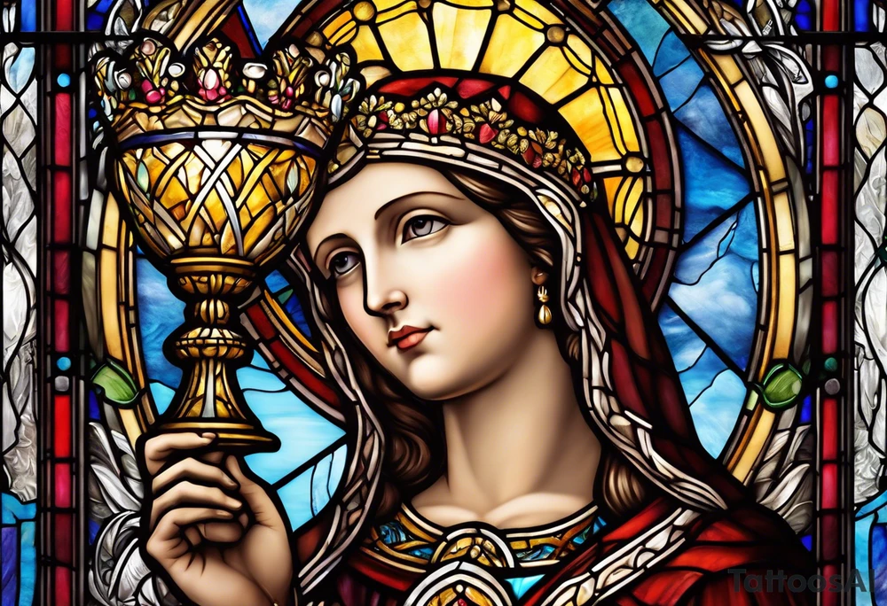 holy saint barbara stained glass holding a chalice tattoo idea