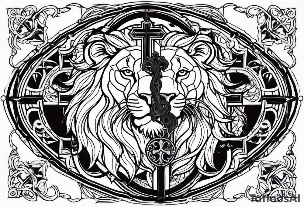Cross and lion tattoo idea