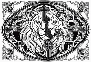 Cross and lion tattoo idea