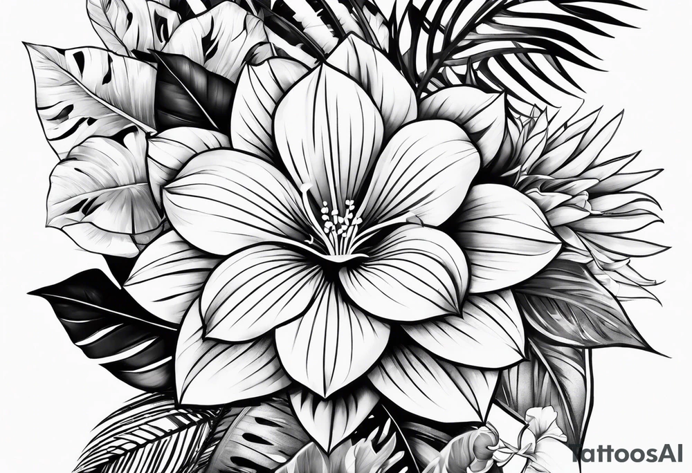 tropical and floral arm sleeve tattoo idea