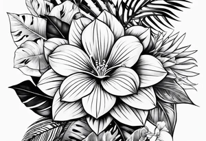 tropical and floral arm sleeve tattoo idea