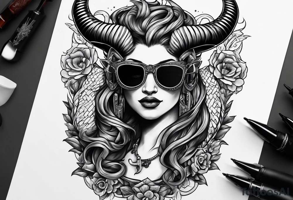capricorn with sunglasses and shotgun tattoo idea