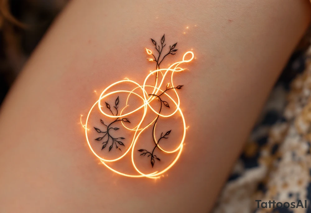 The rune is etched in deep black, with glowing golden lines illuminating the edges. The design is complemented by interwoven chains or binding vines, representing the unbreakable bond between soulmates. The soft golden glow symbolizes the warmth and unity of love. tattoo idea