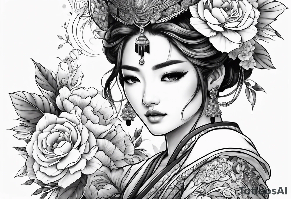 small ornate woman warrior floral  tattoo tattoo idea