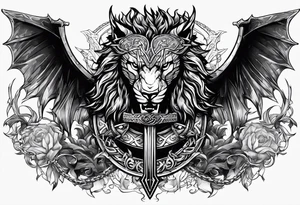 Valhalla sword shield dragon axe Valknut barbed wire chains lion tattoo idea