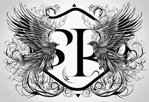 Bold text "BURN IT DOWN" engulfed with flames and smoke of a phoenix tattoo idea