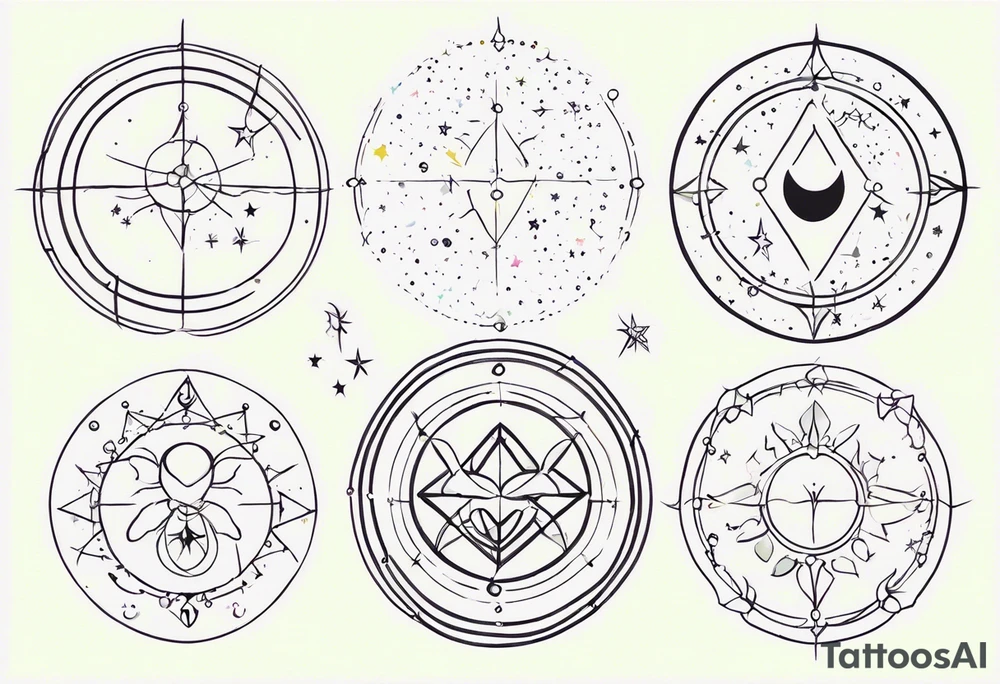 Multiple constellation (cancer, virgo, scorpio), fine lines, no flowers tattoo idea
