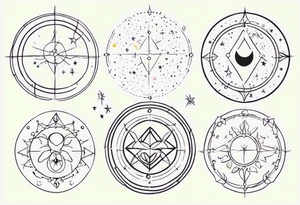 Multiple constellation (cancer, virgo, scorpio), fine lines, no flowers tattoo idea