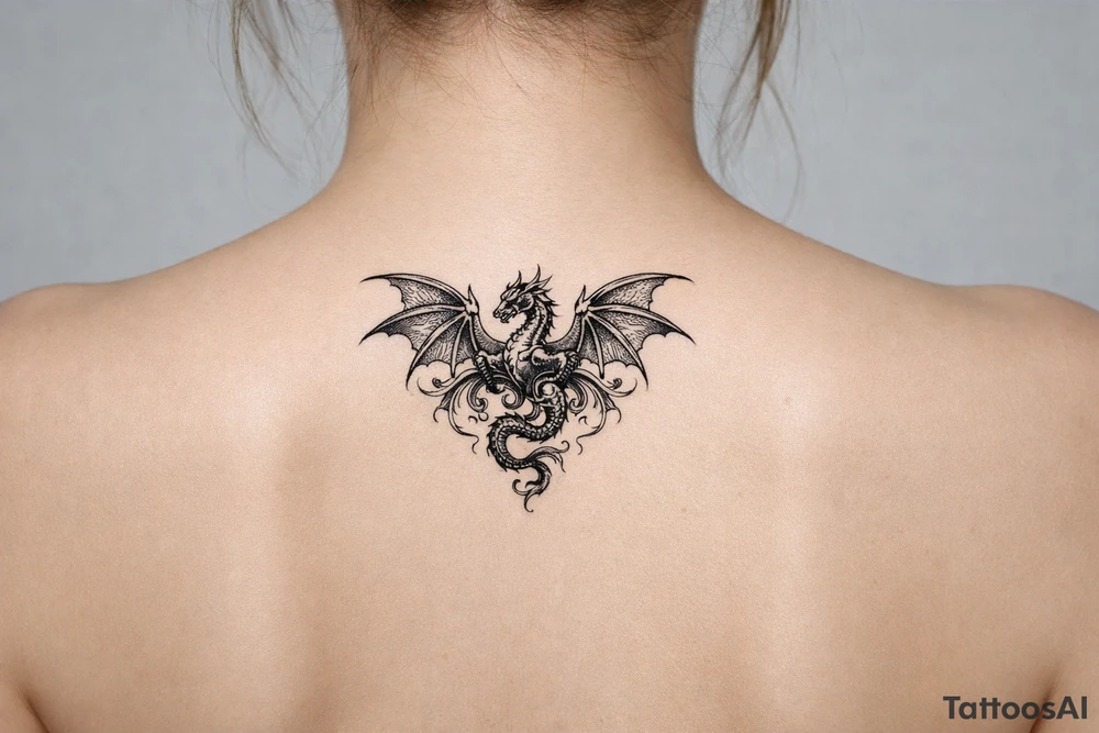 All over the back, Fourth wing dragon tattoo tattoo idea