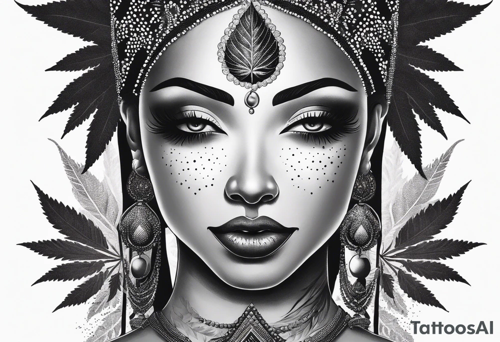 Black Goddess of marijuana tattoo idea