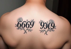 Meaningful tattoo for grandparents with numbers 6669 and 9696 hearts and flowers tattoo idea