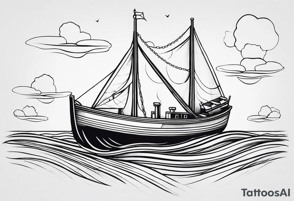 Tubarões, polvo e barcos no braço tattoo idea