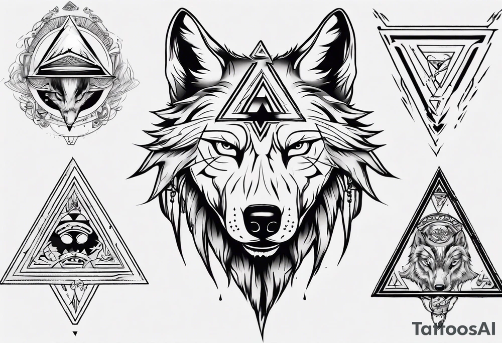 wolf head with a triangle on forehead tattoo idea