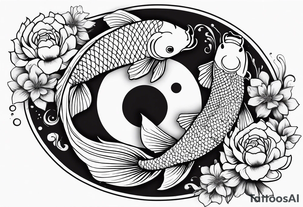 Koi fish with yin yang flower tattoo idea