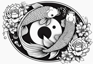 Koi fish with yin yang flower tattoo idea