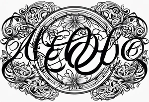 The intertwined script E with looping details in circular design tattoo idea